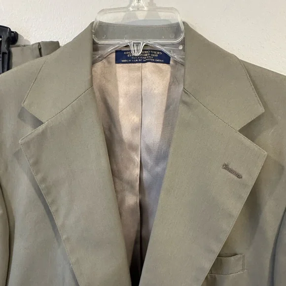 Brooks Brothers Poplin Cotton Blend Suit Size 39R 34x30 Olive Green Cuff Pant
